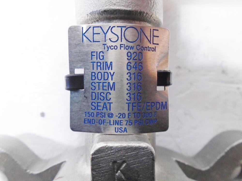 Keystone 3" 150# Stainless Steel Butterfly Valve, Figure# 920